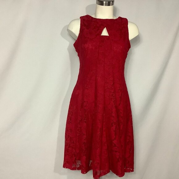Danny & Nicole Red Sleeveless Lace Red Dress Back Zip Fit & Flare Various NWT - Picture 6 of 6